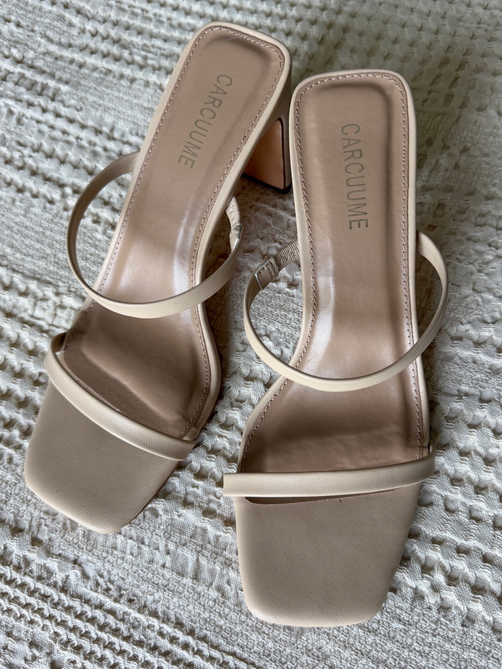 Nude Square Toe Block Heel Sandals Minimalist Wedding Heels
